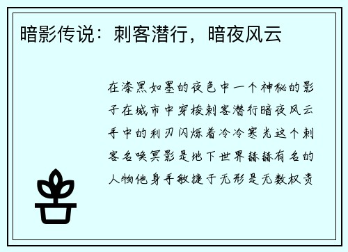 暗影传说：刺客潜行，暗夜风云